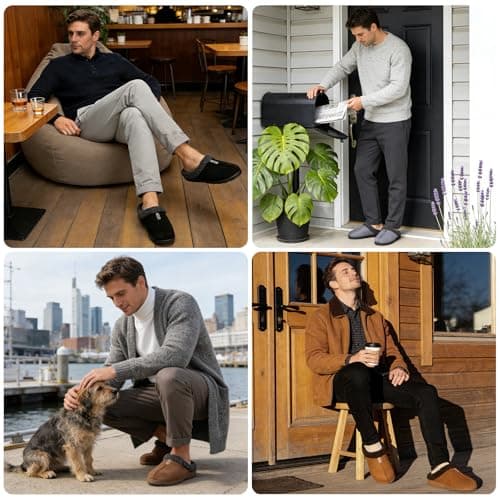 GOEWY House Slippers for Men with Memory Foam Indoor Outdoor Moccasin House Shoes Warm Slip On with Non-Slip Sole Gifts For Men Him Dad Black 9 10 - Thumbnail 6