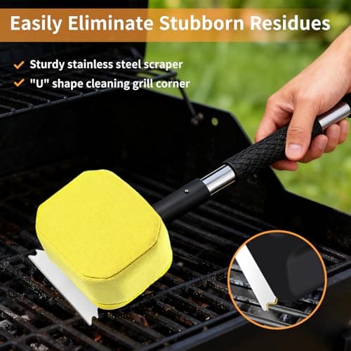 SHAOKAOLU 5 Pcs Bristle Free Grill Brush, Grill Cleaning Kit 20.47" Long Handle & Scraper & Replaceable Heads, Safe Grill Brush for Outdoor Grill for Any Grates Type, Grilling Gifts for Men Dad - Thumbnail 6