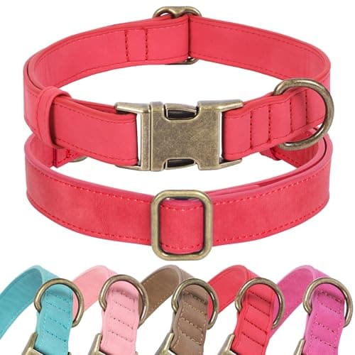 Jumpress Soft Leather Dog Collar for Small Medium Large Dogs, Heavy Duty Dog Collar with Quick Release Metal Buckle, Durable & Adjustable for Medium Dogs Walking (Red, M)