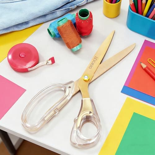 scissors all purpose scissors for office, 9 Inch Titanium Coated Blades and Ergonomic, Clear Sscissors for Office Desk, Modern Design for Craft, Sewing, fabric,Office/Gold - Thumbnail 3