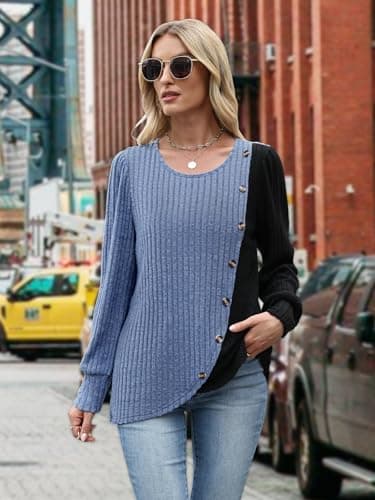 Womens Sweaters Hoodie Chocolate Brown Fall Clothing Going Out Tops for Women Trendy Cowgirl Outfits Dusty Blue X-Large - Thumbnail 3