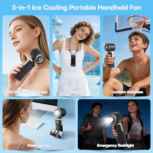 SSWind 6000mAh Portable Handheld Fan with Ice Cooling, 199 Levels Stepless Speed, 20H Long Battery Life, 20000RPM Turbo Fan Rechargeable Personal Mini Fan for Travel, Outdoor, Makeup (Black) - Thumbnail 6