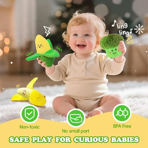 SAIMAND Baby Toys 6–12 Months, 16PCS My First Fruit Vegetable Sensory Toys for Babies Infants, Color Sorting Play Food with Crinkle & Rattle, Montessori Toys for 1 Year Old Toddlers Boys Girls - Thumbnail 5