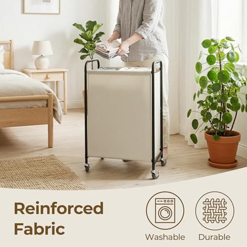 GRANNY SAYS 80L Slim Laundry Hamper with Silent Brake Wheels, Sturdy Metal Frame & Handle, Rolling Laundry Basket for Laundry Room, Bedroom, Bathroom, or RV – Great for Singles or Couples, Beige - Thumbnail 4