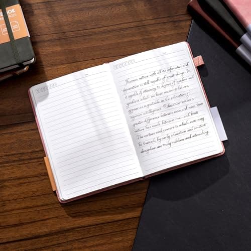 MINICAGIE Lined Journal for Women Men 256 Pages 100 Gsm Thick Textured Leather Journaling Notebooks for Writing A5 Wide Ruled Hardcover Notebook for Work School Note Taking, 5.7 x 8.3 In, Green - Thumbnail 4