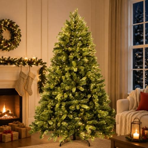 Aovotreena 6.5FT Pre-Lit Artificial Christmas Tree with 650 White Lights,1227 Mixed PE&PVC Branch Tips,Green Full Downswept Douglas Fir Xmas Tree,Foldable Metal Base for Home, Party Holiday Décor - Thumbnail 5