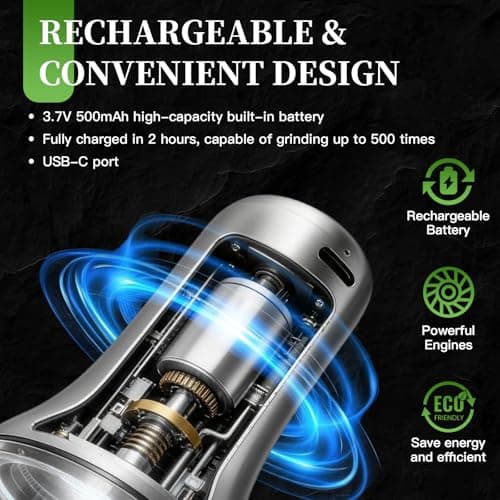 Electric Salt and Pepper Grinder Mill Set, 90ml Rechargeable Automatic Salt and Pepper Shakers with Dusty Tray, LED Lights, 5 Adjustable Coarseness for Kitchen, Outdoor Birthday Gifts for Women Mom - Thumbnail 5
