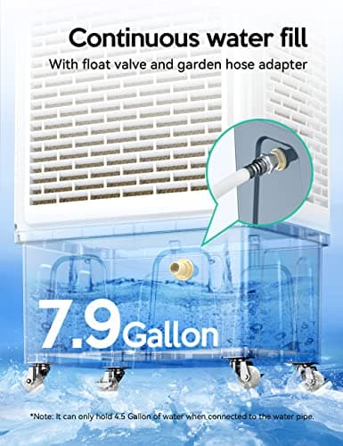 VAGKRI Swamp Cooler, 2100CFM Evaporative Air Cooler with 3 Modes & Wind Speeds, 120°Oscillation, 24H Timer, Portable Outdoor Air Conditioner with Auto Fill for Patio Garage Commercial Use, 8 Gallon - Thumbnail 5