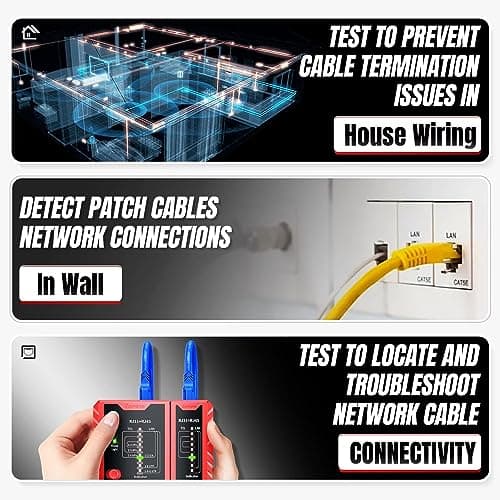 AMPCOM Network Cable Tester RJ45 for LAN & TEL Continuity of RJ45/11/12 CAT5E CAT6 CAT7 UTP & STP Shielded Ethernet Wires Test Tool - W/Carrying Bag - Red - Thumbnail 5