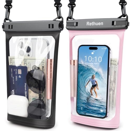 Rethuen Large Floating Waterproof Phone Pouch, 2Pack Cell Phone Dry Bag for iPhone 17 16 15 14 13 Pro Max Galaxy S24 S23 S22 All Phones, Float Water Proof Bag for Beach Water Park (Black + Pink) - Image 1