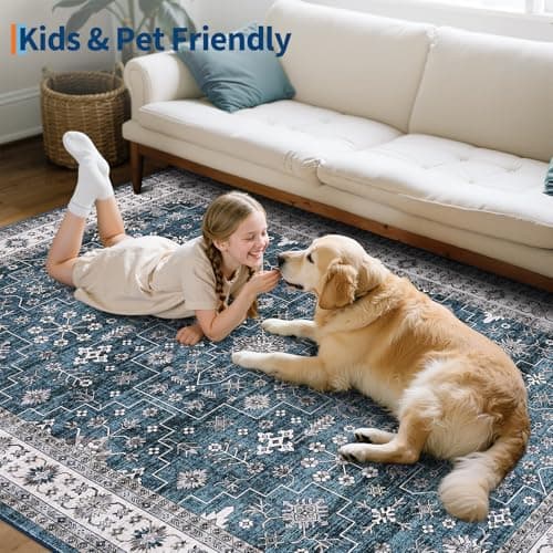 GarveeHome 5x7 Area Rug Vintage Tribal Washable Rugs for Living Room Bedroom, Soft Low Pile Non Slip Accent Floor Mat Oriental Print Throw Rug Indoor Carpet Dining Room Playroom - Thumbnail 3