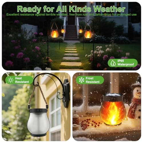 Solar Lanterns Outdoor Lights,Upgraded Flickering Flame Solar Lanterns Lights with 2 Modes Dual Charging USB & Solar, Outdoor Waterproof Hanging Lantern for Party Holiday Yard Patio Path Garden Decor - Thumbnail 4