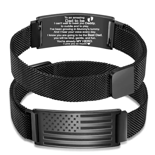 GLEZZA Gifts for Dad to be, Stainless Steel American Flag Bracelet Jewelry for Men, Father’s Day Birthday Christmas Gifts,Adjustable Size (To Dad to be) - Image 1