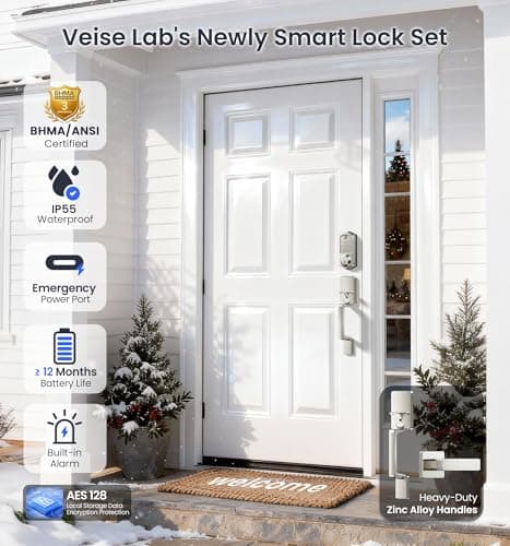 Veise VE017-D Smart Fingerprint Front Door Lock Set, App Control, 8-in-1 Keyless Entry Deadbolt with Lever Handle, Touchscreen Keypad, IP55 Weatherproof, Auto Lock, Easy Install, Satin Nickel - Thumbnail 5