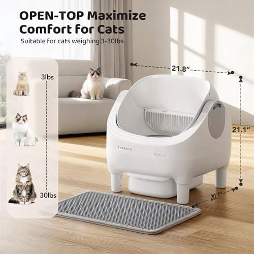 Thereye Self Cleaning Cat Litter Box, Open-Top Automatic Litter Box with APP Control, Safety Sensor and 10L Large Waste Bin, Smart Kitty Litter Boxes with Trash Bags and Mat for Multiple Cats - Thumbnail 2