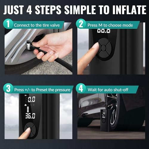 Tire Inflator Portable Air Compressor-Car Tire Air Pump Portable-180PSI Cordless Electric 3X Fast Inflation, Tire Inflator with Gauge, LED, for Bike, Motorcycle, Ball - Thumbnail 6
