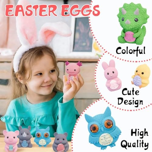 24 Pack Prefilled Easter Eggs with 3D Printed Knitted Animals – Amigurumi Style Figurines Positive Cardfor Egg Hunt Easter Party Favors for Kids Boys Girls Easter Basket Stuffers Party Favors - Thumbnail 5