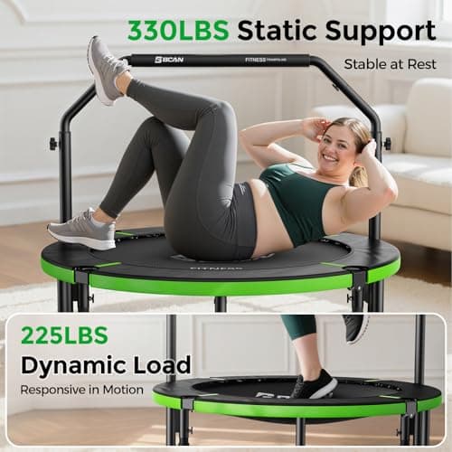 BCAN 40" Foldable Mini Trampoline, Rebounder Trampoline for Adults, Adjustable Foam Handle, Exercise Rebounder for Adults Indoor/Garden Workout, Max Load 330lbs, Green - Thumbnail 5