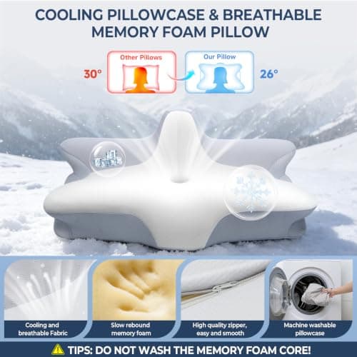 CPAP Pillow for Side Sleeping, 2-IN-1 Cervical Neck Pillow for Pain Relief, Cooling Memory Foam Pillows with Anti-Roll Support Pillar Ergonomic Orthopedic Pillows for Side Back & Stomach Sleepers - Thumbnail 5