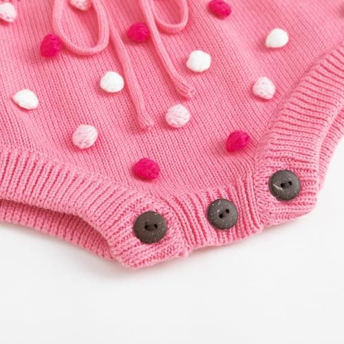 Simplee kids Baby Girl Knit Romper Newborn Sleeveless Jumpsuit with Pompoms Fall Outfit Overall 0-24M - Thumbnail 6
