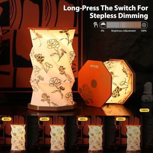 ZBOLE Birthday Flower Folding Rotating Lamp - January Carnation, Rechargeable Folding Paper Light, Elegant Gift Box – Ideal Anniversary, Birthday Gift for Women, Mom, Sister, Grandma-Orange - Thumbnail 5