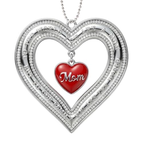 WaaHome for Mom from Daughter Son - to the World You are A Mom Gifts for Mother's Day Birthday - Metal Heart Mom Ornament for Room Tree Car Decor, Bag Charm - Image 1