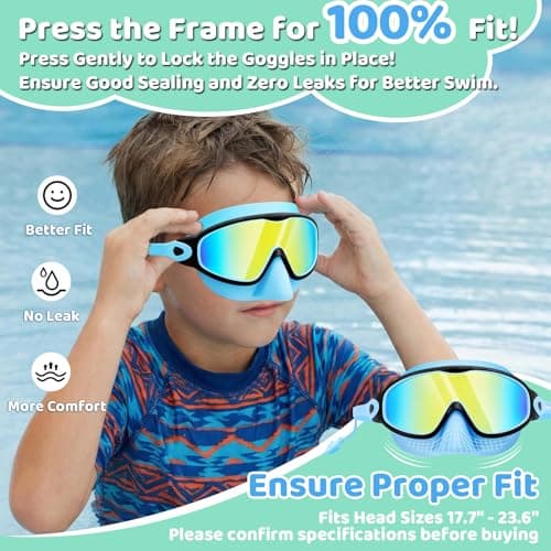 Vvinca Kids Swim Goggles 2 Pack with Nose Cover and Attached Earplugs, Wide View Anti-Fog/UV Swimming Goggles for Age 3-12 Boys Girls, No Leak Pool Water Clear Swimming Goggle for Youth Toddler - Thumbnail 2