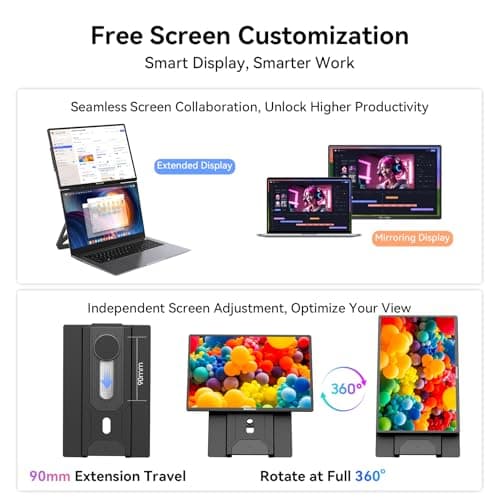 Blackview 16.1" Portable Monitor for Laptop, 1200P FHD Laptop Monitor Extender, 360° Rotating Detachable Magnetic Stand, Plug & Play with HDMI/USB-A/Type-C, Extra Screen for Windows/Mac/Linux/Android - Thumbnail 6