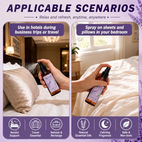 SCENTORINI Sleep Spray, 5.07 oz Pillow Spray with Lavender Essential Oil for Sleep Calming, 2 Pack Relaxing Aromatherapy Pillow Mist for Bedding, Liners, Sheets, Room Spray Air Freshener - Thumbnail 5