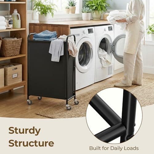 GRANNY SAYS 80L Slim Laundry Hamper with Wheels, Fabric Rolling Laundry Basket, Narrow Clothes Organizer, Tall Hamper for Closet, Laundry Room, Bathroom, Black - Thumbnail 6