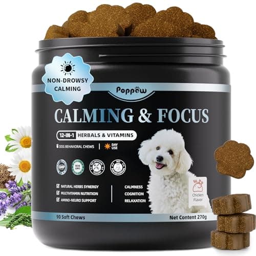 POPPAW Calming Chews for Dogs – Calming Treats for Anxiety, Stress, Separation, Travel & Thunder, Non-Drowsy Alternative to Melatonin, Calm & Focus with Chamomile & Ashwagandha, Chicken Flavor, 90Ct - Image 1