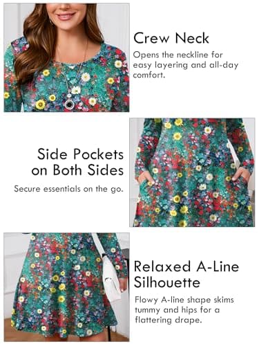 AusLook Plus Long Sleeve Dress for Women 2025 Fall Winter Casual Flowy A-Line Boho Midi Party Vacation Maternity Wedding Guest Work Oil Paint Petals 5X Dresses with Pockets - Thumbnail 4