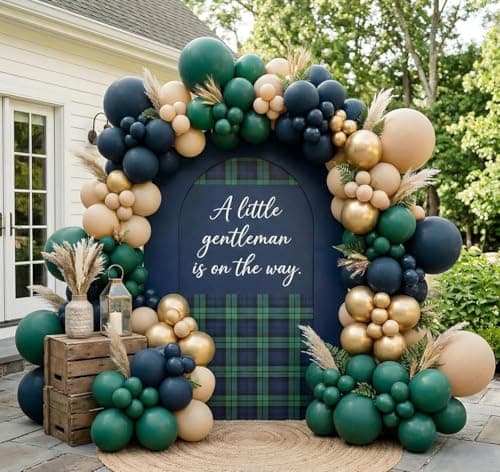 Double Stuffed Navy Blue and Dark Green Balloons, 91pcs Dark Blue Emerald Tan Apricot Gold Latex Balloon Garland Arch Decorations Kit for Gentleman Birthday,Baby Shower,Graduation,Adventure Party - Image 1