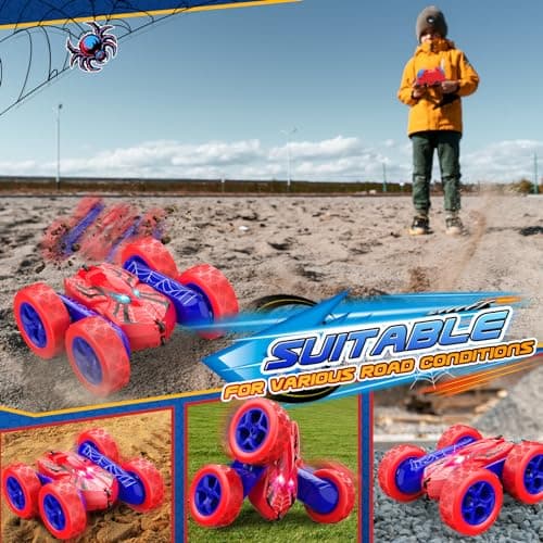 Excitobo Remote Control Car,RC Cars Boys Toys for 3 4 5 6 7 8 9 10 11 12 Year Old Boy Double Sided 360°Flip 4WD Rechargeable Drift RC Race Car Birthday Gifts Easter Basket Stuffers for Kids Age 3-12 - Thumbnail 5