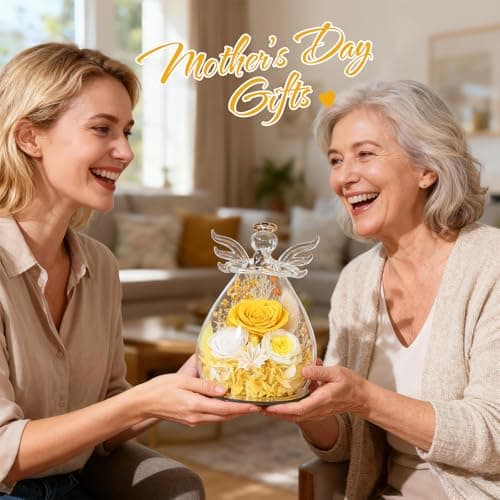 Puppiluv Preserved Rose Gifts for Women, Forever Flowers Eternal Roses in Glass Angel Figurines, Fresh Flowers for Delivery Prime, Birthday Gifts for Mom Her Wife Grandma on Anniversary, Yellow - Thumbnail 6