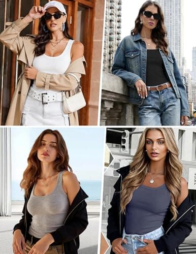 MAPICK Tank Tops for Women Ribbed Knit Camisole Fitted Knit Summer Basic Slim Cute Y2K Tee Brown - Thumbnail 5