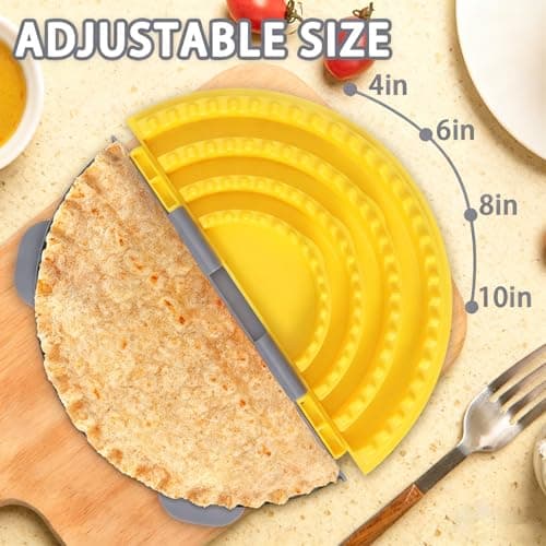 4-in-1 Tortilla Sealer Crimper Press – Adjustable 4"-6"-8"-10" Tortilla & Taco/Burrito Maker Tool with Metal Edge | Easy to Clean, BPA-Free, Durable & Fun for Family Cooking (Gray & Yellow) - Thumbnail 3
