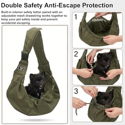 Adjustable Dog Carrier Sling, Hands-Free Pet Shoulder Bag for Small Dogs and Cats, Puppy Carrier Purse for Pet, Travel Safety Essentials (Army Green) - Thumbnail 3