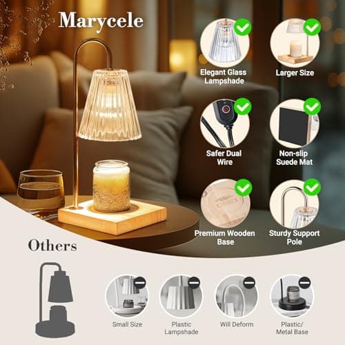 Marycele Candle Warmer Lamp with Timer, Vintage Amber Nightstand Candle Warming Lamp for Home Room Decor, Dimmable Wax Warmer for Jar Candles, Wedding Registry Gifts for Women Couples 2025 - Thumbnail 2