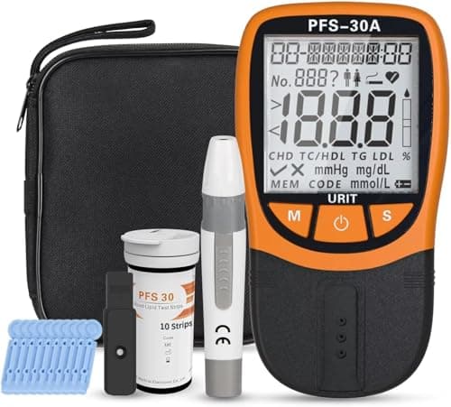 Official Blood Total Cholesterol Test Kit, 5 in 1 Triglycerides Test Kit Professional Grade Quick Blood Lipid Analysis Meter with 10 Cholesterol Test Strips for Home use - Image 1