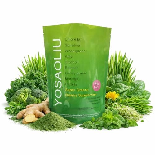 YOSAOLIU Chlorella Super Green Powder,Barley Grass, Kale, Wheat Grass & Mixed Green Blend, 30 Servings Non GMO, 80MG Daily Use, 240G Per Bag