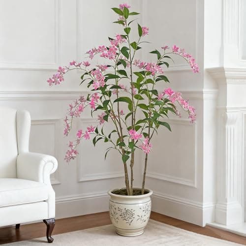 ZSENENT Artificial Jasmine Tree 6ft Black Flower Pot Fake Trees, Lifelike Artificial Trees with Natural - Looking Blooms, Perfect for Any Space​