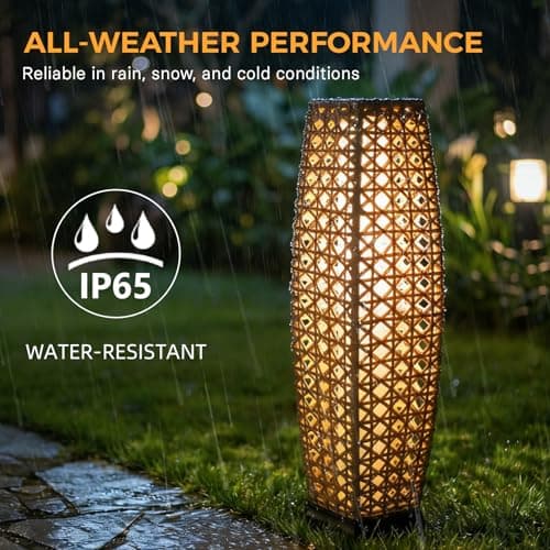 Grand patio Outdoor Floor Lamp Solar Lantern, Water-Resistant Natural Wicker Boho Patio Light with 50/100 Lumens Dual Brightness & Memory Mode for Garden Porch Deck Decor, Large Diamond Natural - Thumbnail 3