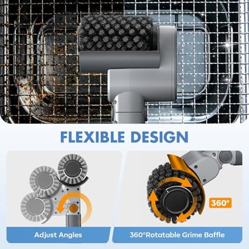 Electric Grill Brush, Cordless BBQ Cleaner, 3-Speed & Angle Adjustable, 3-in-1 Kit with Gloves, Reinforced Bristles, 150Mins Runtime, Removable & Dishwasher Safe for Outdoor BBQ Grates (Light Gray) - Thumbnail 5