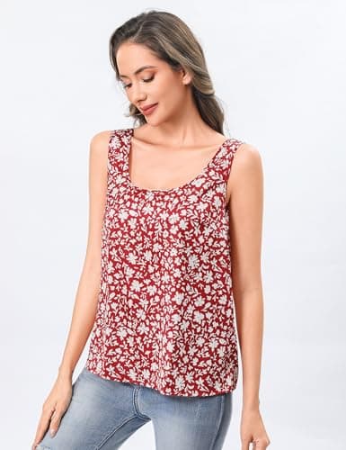 Totatuit Womens Silk Satin Camisole Cami Sleeveless Scoop Neck Tank Top Soft Summer T-Shirt Blouse Shirt Concert Going Out Tops Red Apricot Floral XX-Large - Thumbnail 4