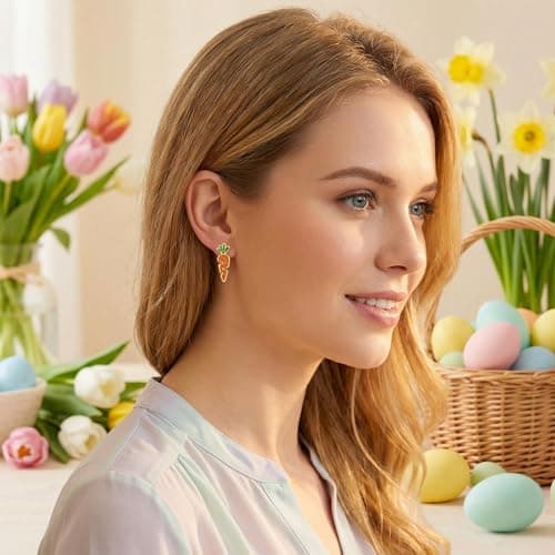 Easter Stud Earrings for Women Trendy Simple Rabbit Earrings Bunny Carrot Stud Earrings Cute Easter Gift for Her - Thumbnail 2