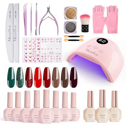 MelodySusie Gel Nail Polish Kit with UV Light P-PLUS30F- Popular Color Gel with Builder and Baser &Glossy Top Coat Soak Off Includes Nail Art Tools Nail Art Gift for Women & Girls - Image 1