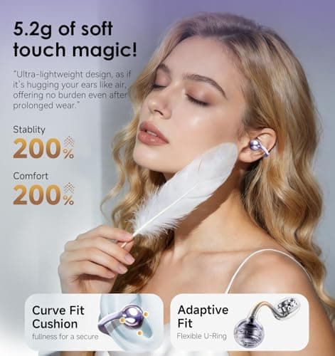 King Lucky Clip-On Earbuds Gen 3, Open-Ear Wireless Bluetooth 6.0 Headphones with Mic, Secure Fit for Small Ears & Glasses Wearers, 50H Playtime, ENC, IPX5 Waterproof Sport Ear Buds (Purple) - Thumbnail 5