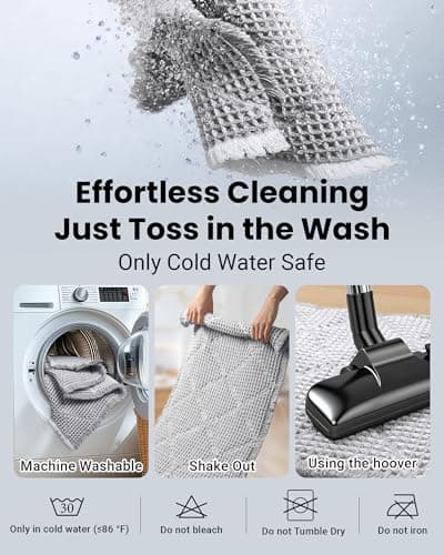 Furicher Waffle Bath Mat Set, Non Slip Bathroom Rugs Sets 2 Piece, Ultra Absorbent Long Bath Rug Runner for Bathroom Decor, Machine Washable Boho Mats, Grey & White, 20"×47" Plus 18"×30" - Thumbnail 5