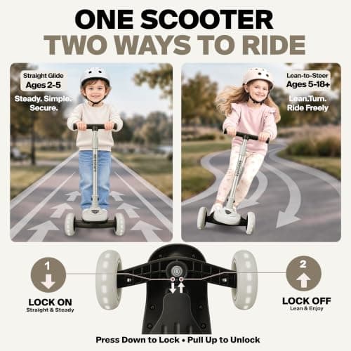 BEIESTATE 3 Wheel Scooter for Kids Ages 3-18, Up to 220 Lbs, Kids Scooter with Adjustable Lean-To-Steer Switch, Foldable, Lightweight, Wide Anti-Slip Deck, Adjustable Height Handlebar, Light-Up Wheels - Thumbnail 2